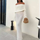 Off Shoulder Long Sleeve Dress - S, White image
