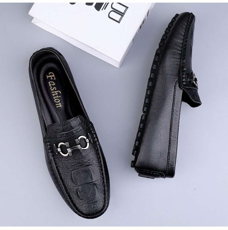 PU Loafers with Metal Buckle