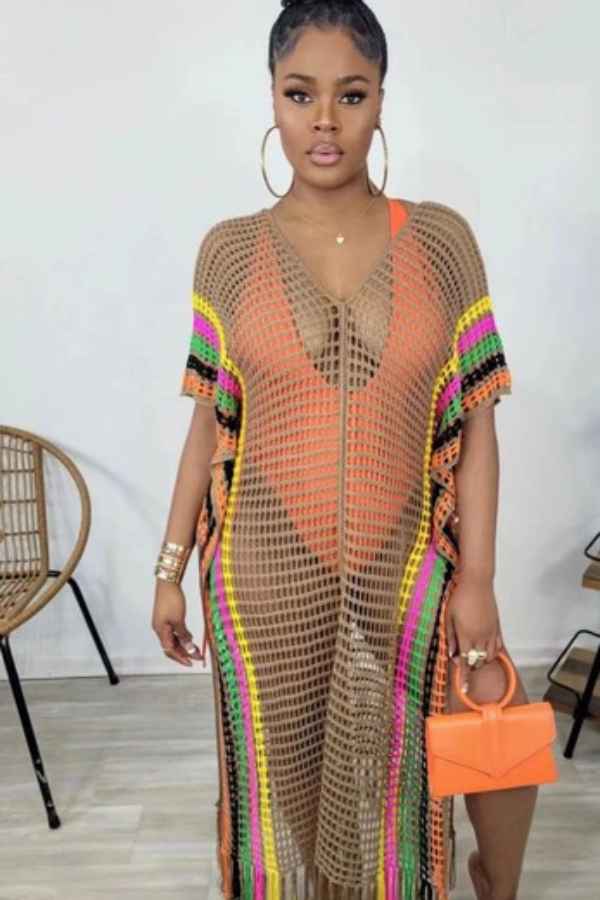 Sexy Crochet Fishnet Bikini CoverUp Oversize Maxi Dress image 3