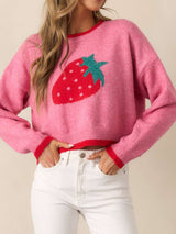 Cozy Strawberry Print Sweater - S, Rose image