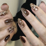 Leopard and Metallic Brown Nail Art - Free Size, Brown image