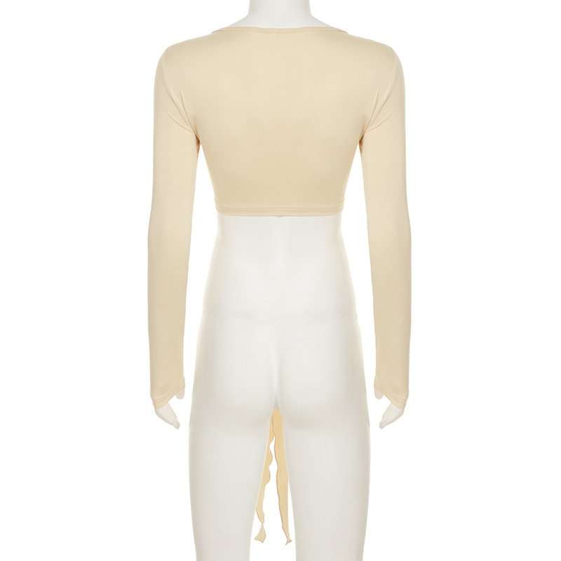 Tie-Front Long Sleeve Crop Top image 4