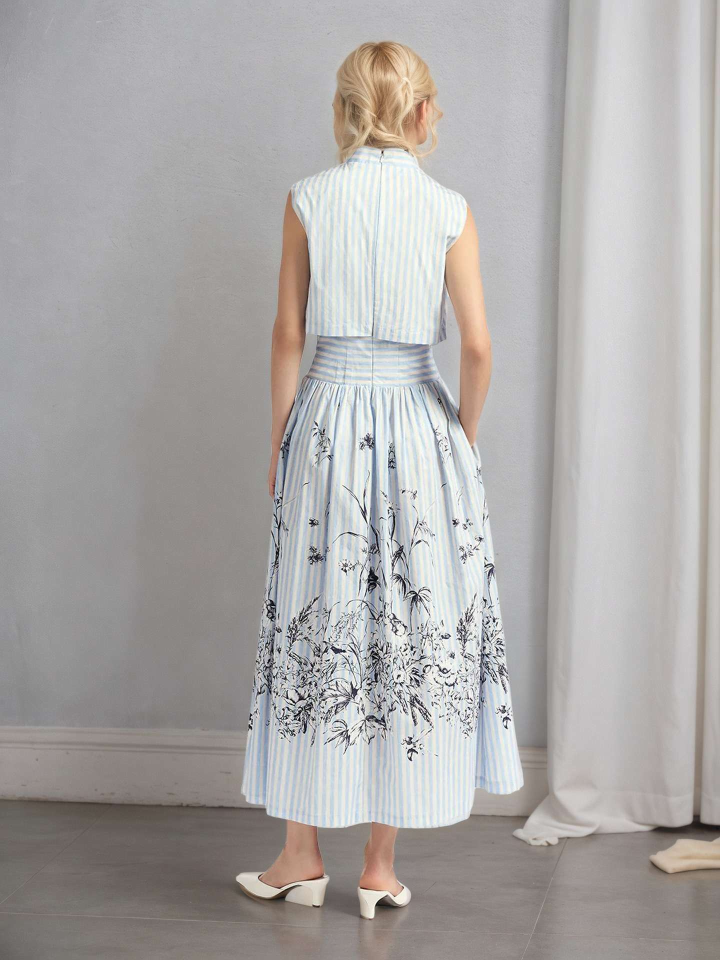 Striped Floral Maxi Skirt with Sleeveless Top image 3