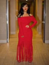 Off Shoulder Fringed Evening Maxi Dress image 0