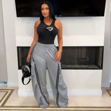 Wide leg straight casual striped pants image 0