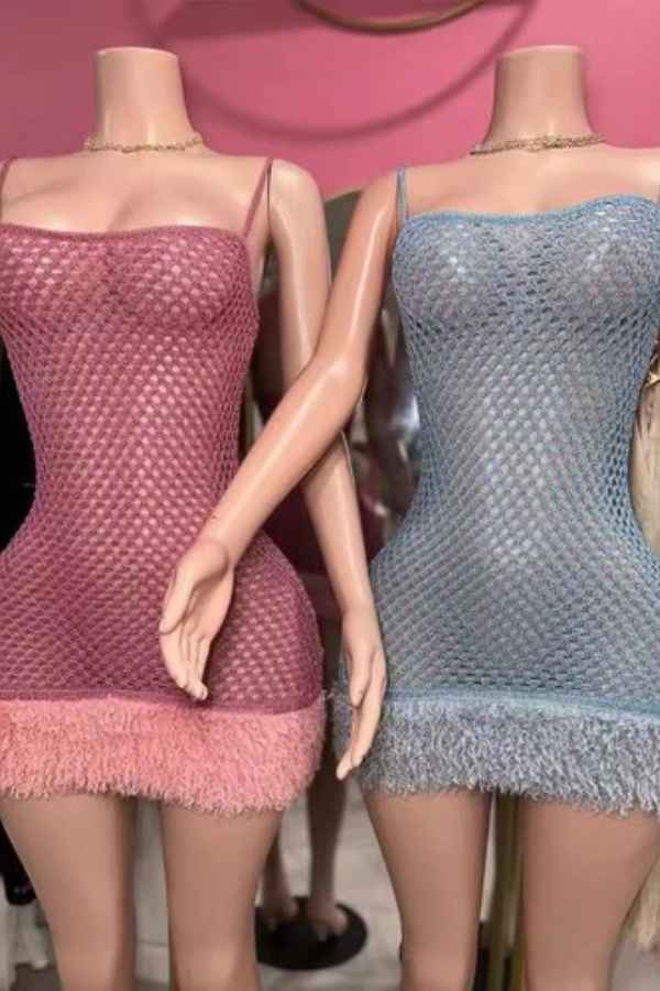 Sexy Fishnet Fluffy Hem Sleeveless Mini Dress image 3