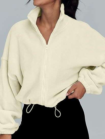 Zip Up Oversized Sweatshirts - S, Ivory White image