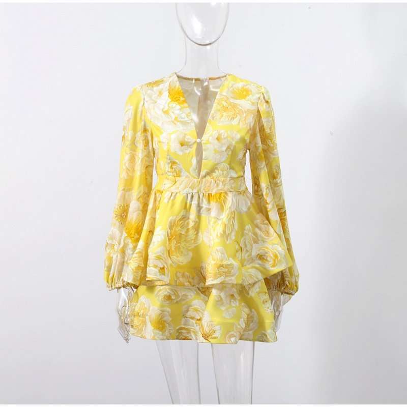 Floral Peplum Dress with Puff Sleeves image 3