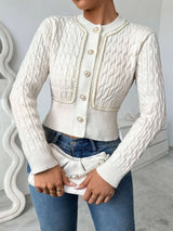 Cable Knit Cropped Cardigan Sweater image 2