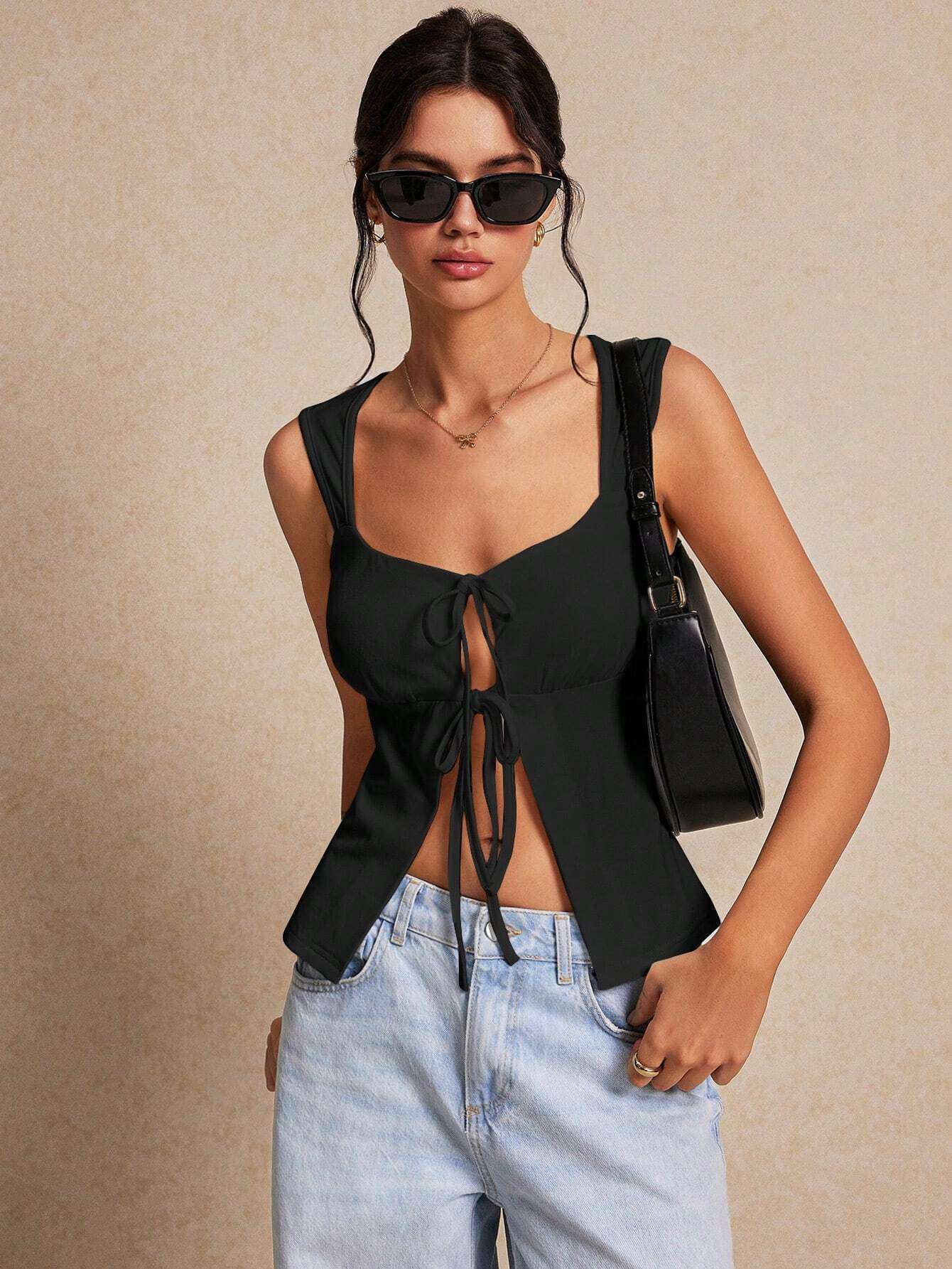 Tie-Front Peplum Crop Top image 1