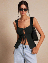 Tie-Front Peplum Crop Top image 1