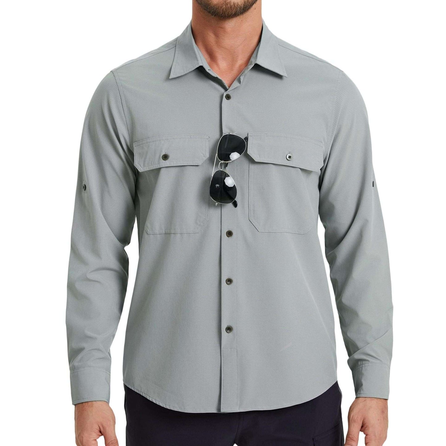Men's White Long-Sleeve Utility Shirt - S, Grey image