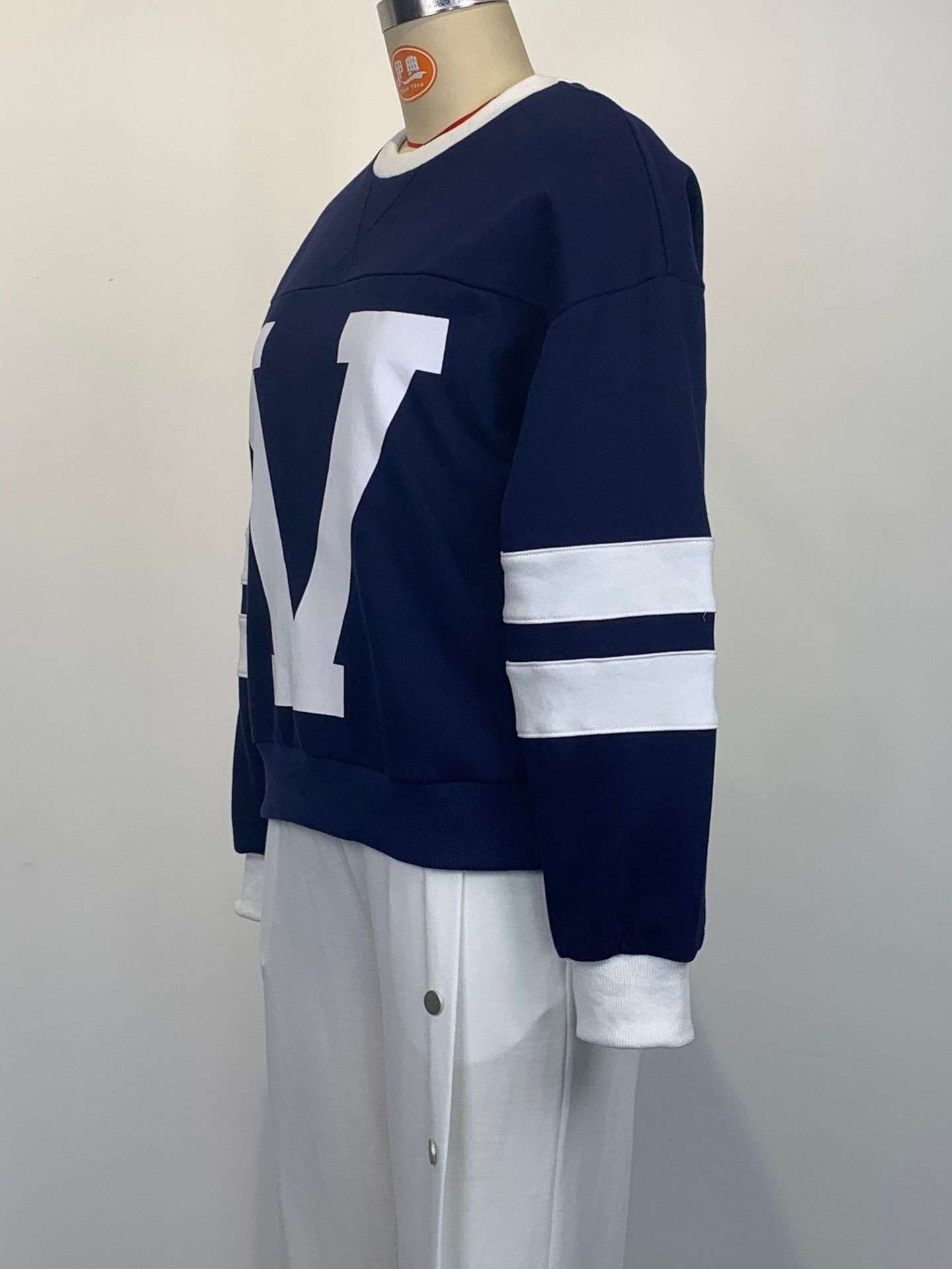 Colorblock Striped Trim Print Loose Sweater image 4