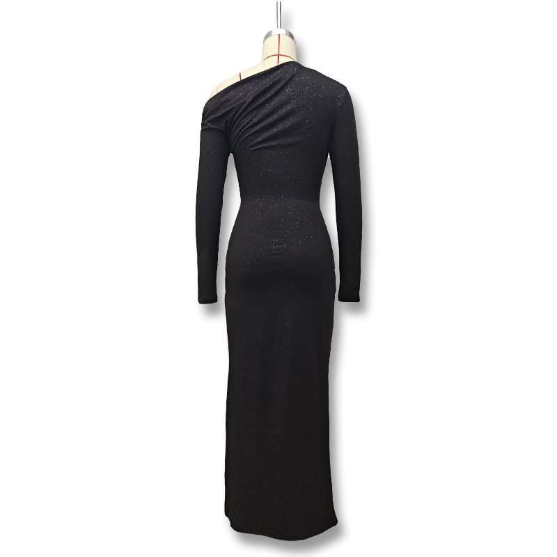 Asymmetrical Neck Ruched  Shimmery Maxi Dress image 6