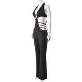 Halter Lace Up Backless Eyelets Flare Pants Romper image 6