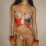 Tie-Dye Bikini Set with Beaded Details - S, Orange image