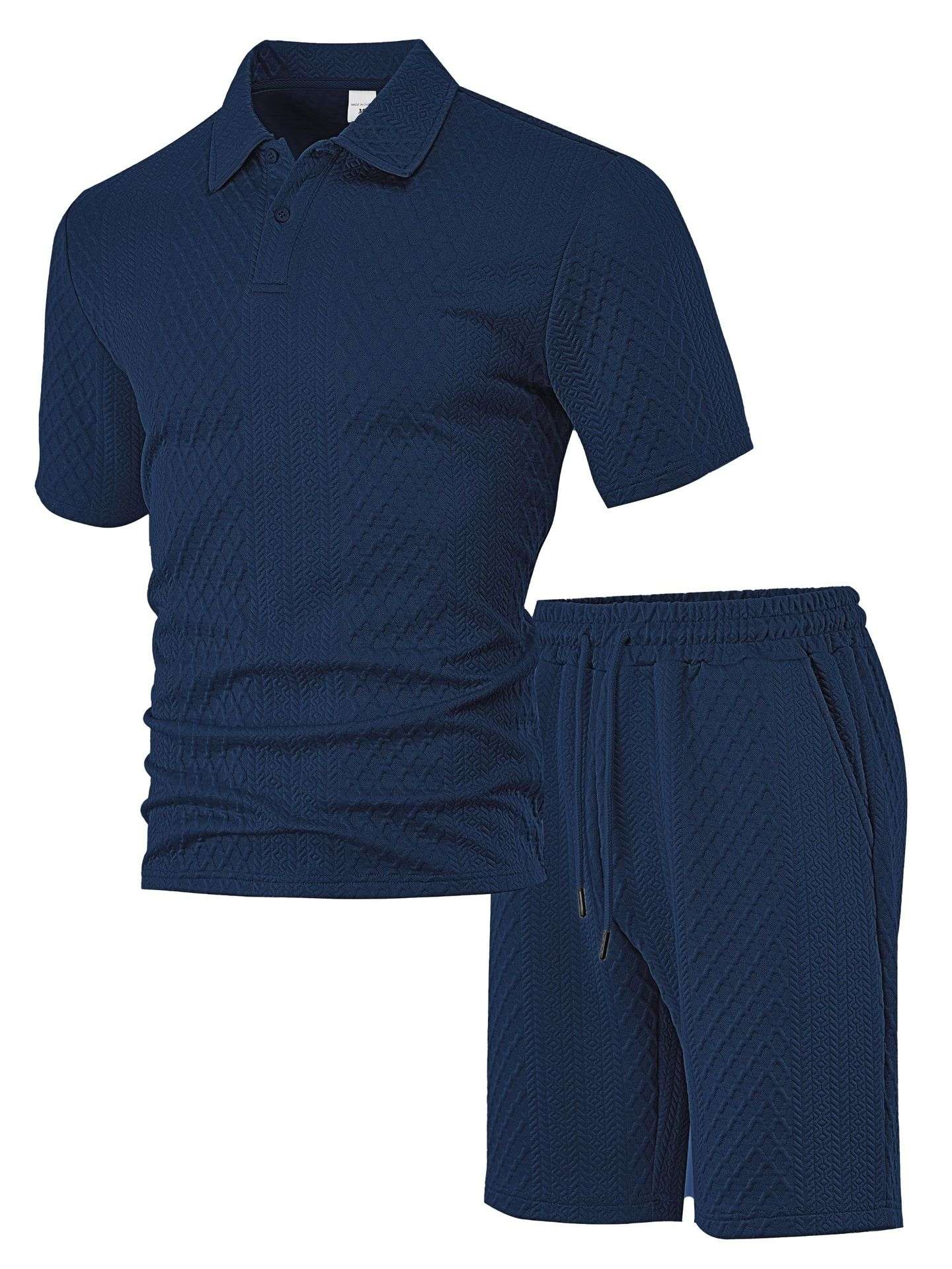 Textured Polo and Shorts Set - M, Dark Blue image