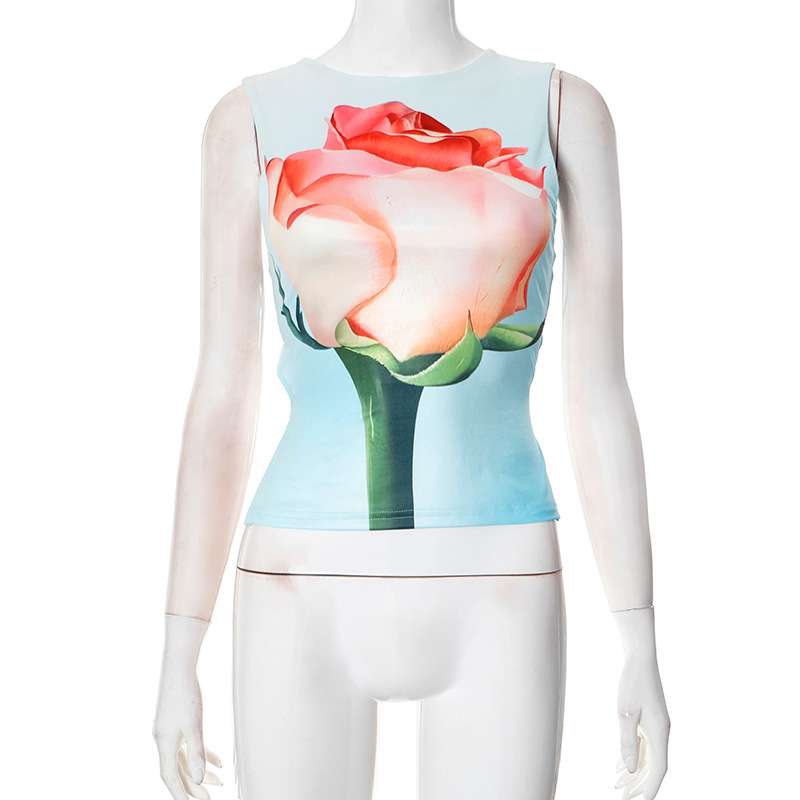 Sleeveless Floral Rose Print Tank Top image 1
