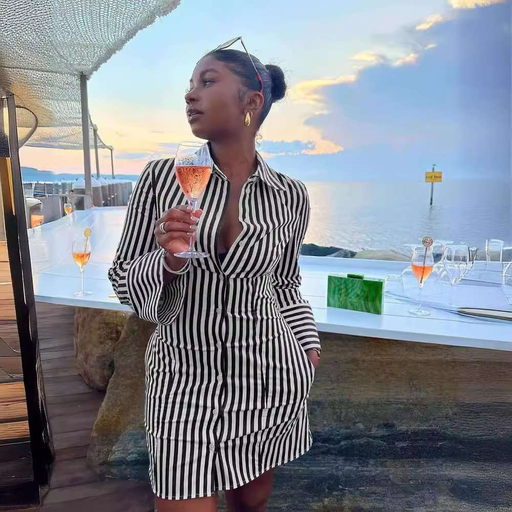 Striped Button Down Shirt Dress image 2