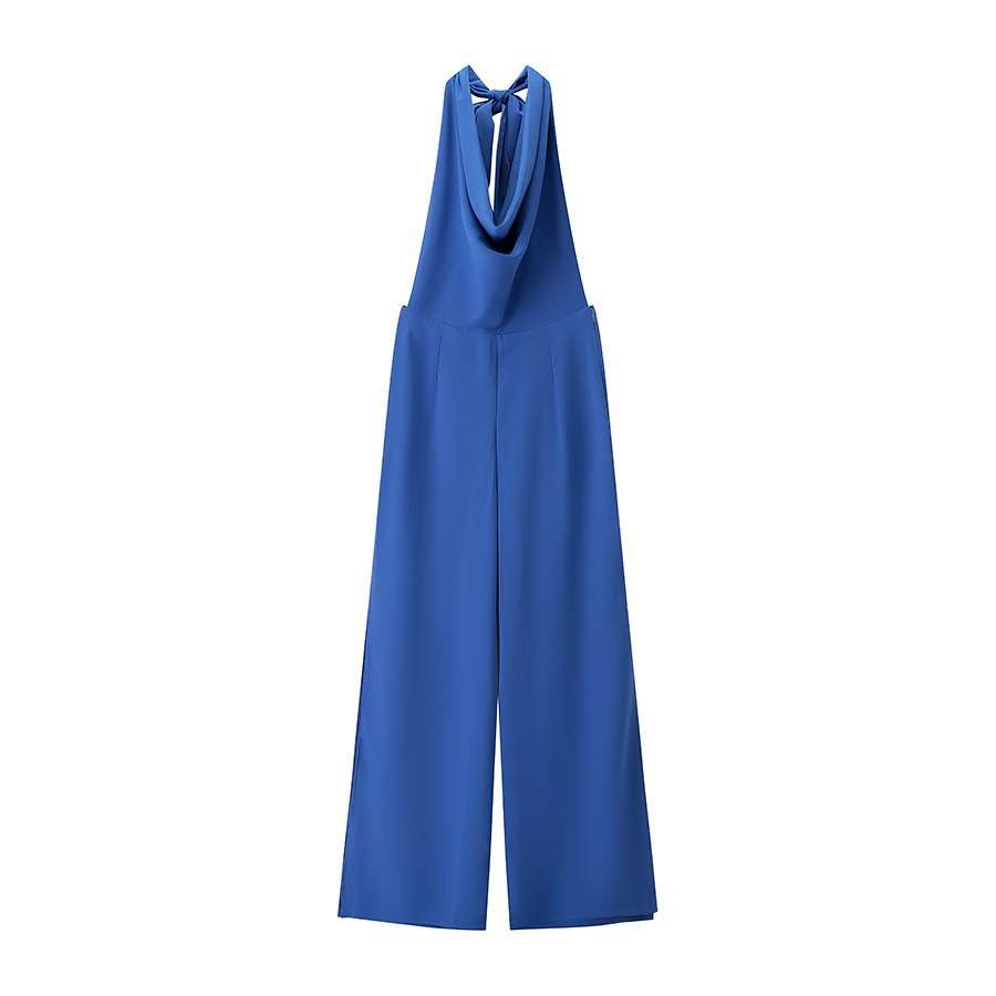 Chic Halter Wide-Leg Jumpsuit - M, Blue image