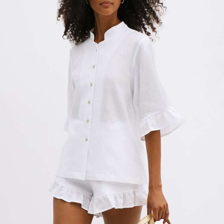 Button-Front Top and Ruffled Shorts Set image 1