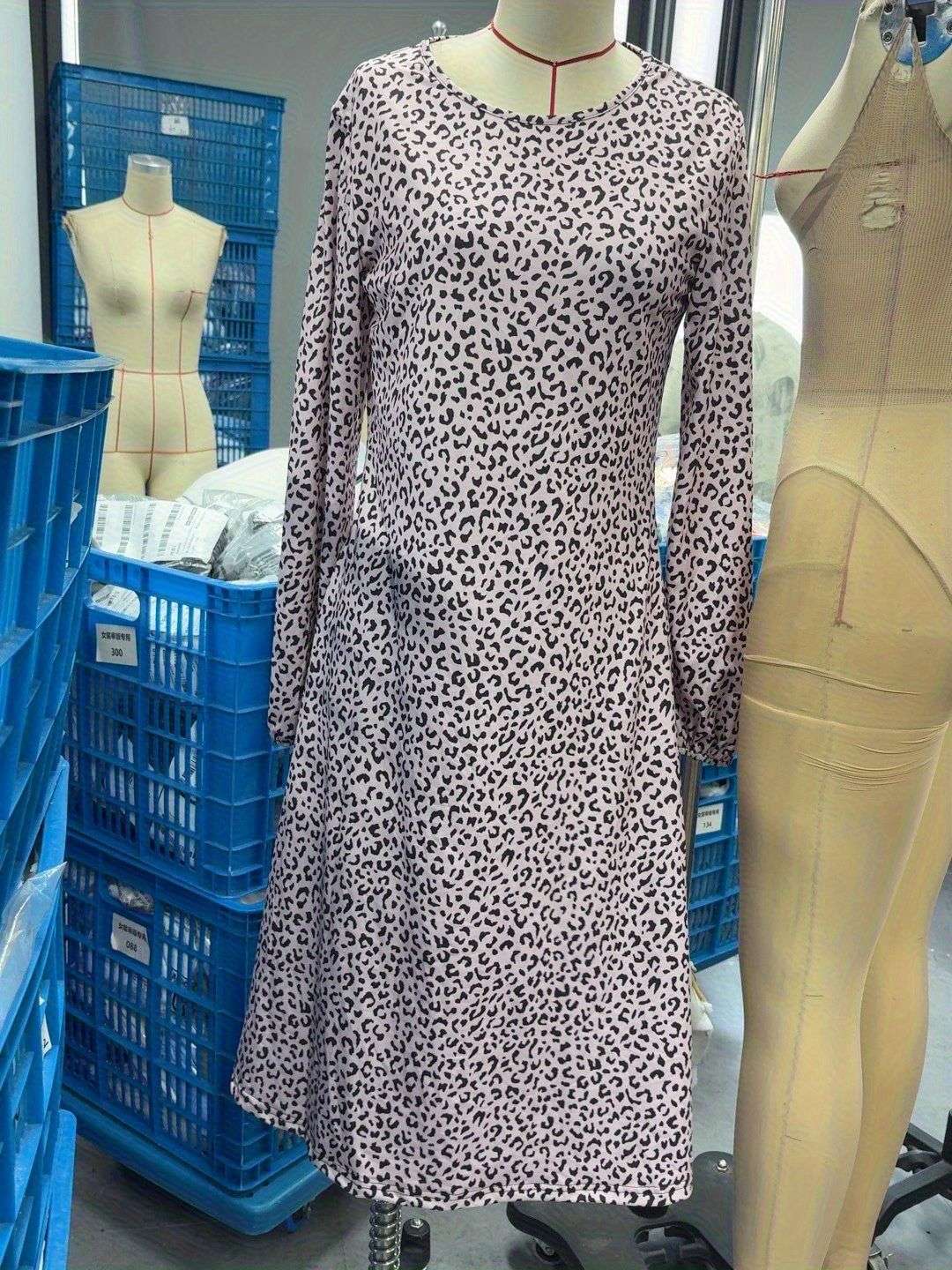 Leopard Print Long Sleeve Midi Dress image 3