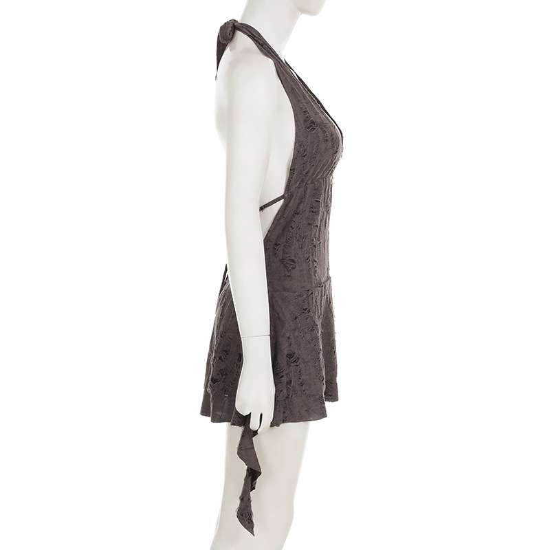 Textured Halter Dress with Ruffled Hem image 5