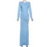 Blue Ruched Long Sleeve Evening Gown image 4