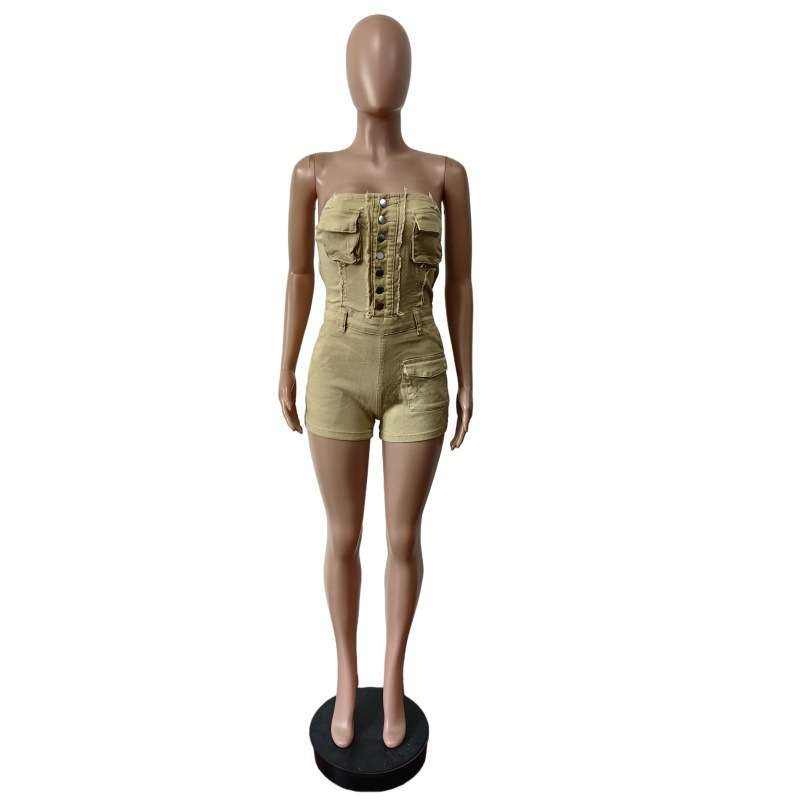 Strapless Button-Down Romper with Pockets image 3