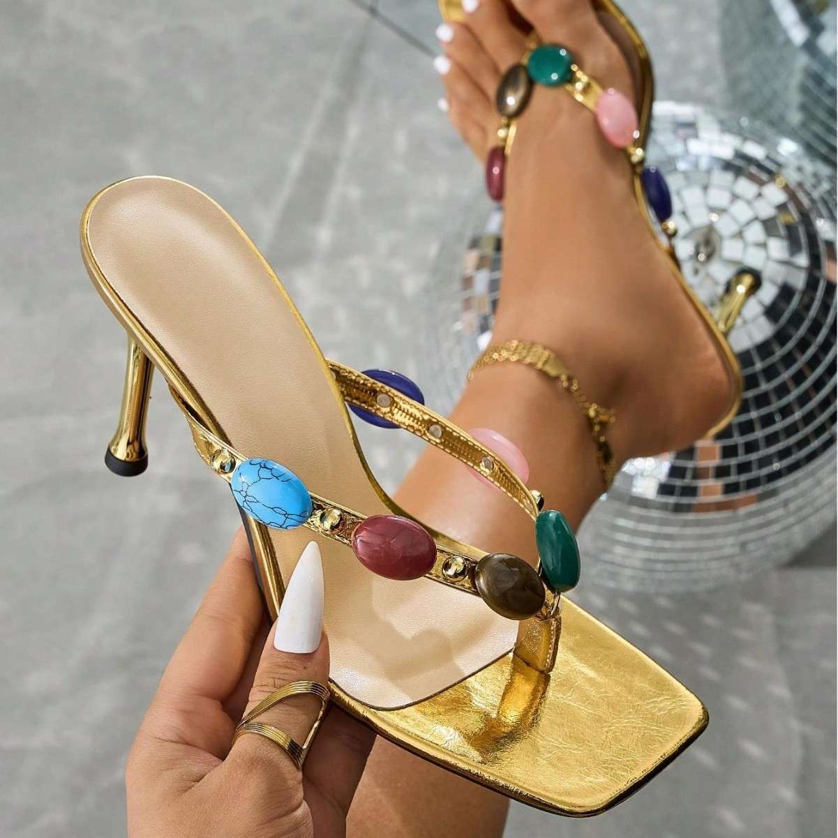Elegant Gold High-Heeled Sandals
