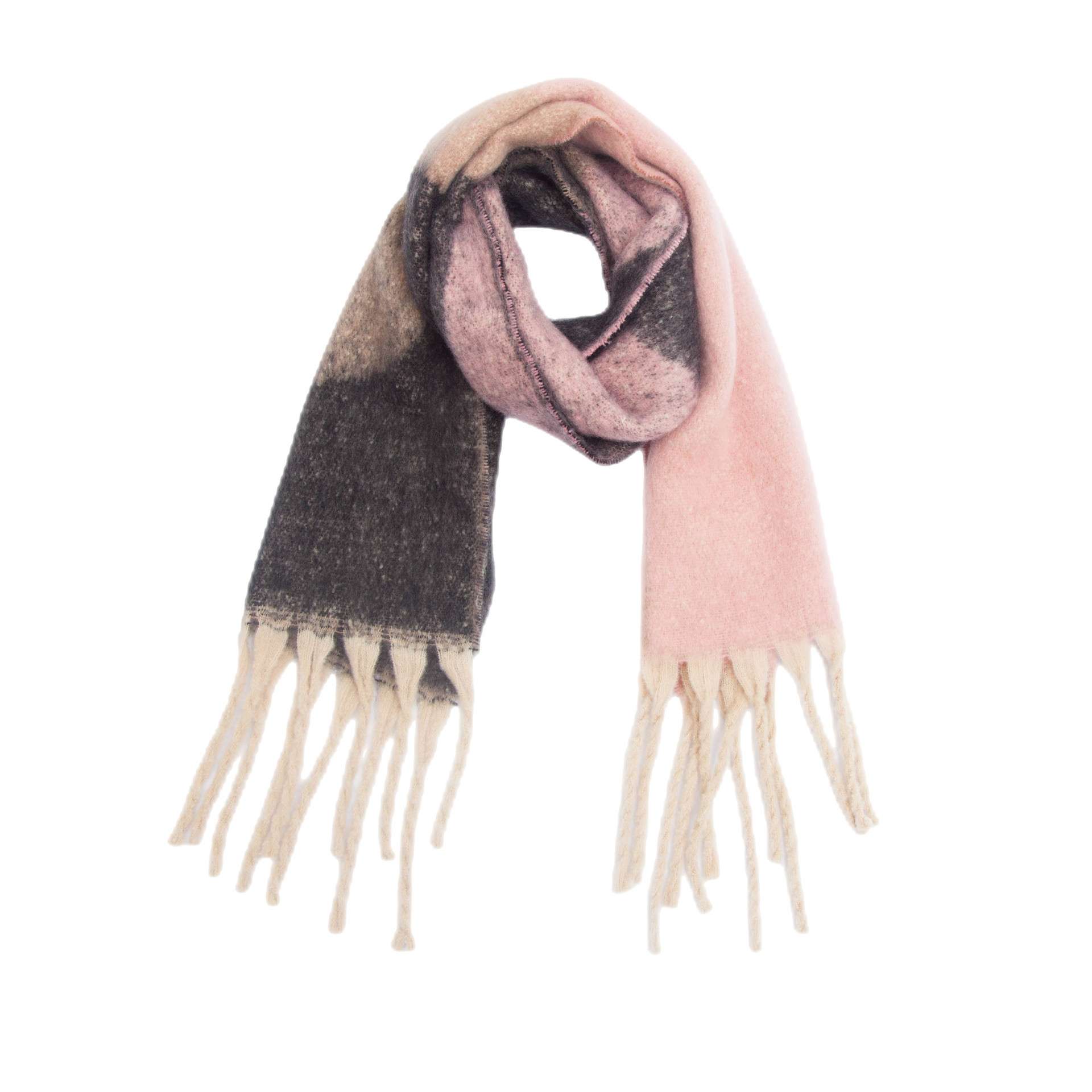 Thick Shawl Autumn Winter Warm Tassel Geometric Scarf - Multi Pink image
