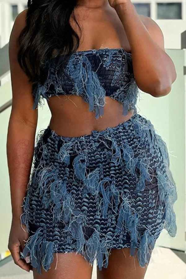 Ruffled Mesh Off Shoulder Crop Top Two Piece Mini Skirt image 1