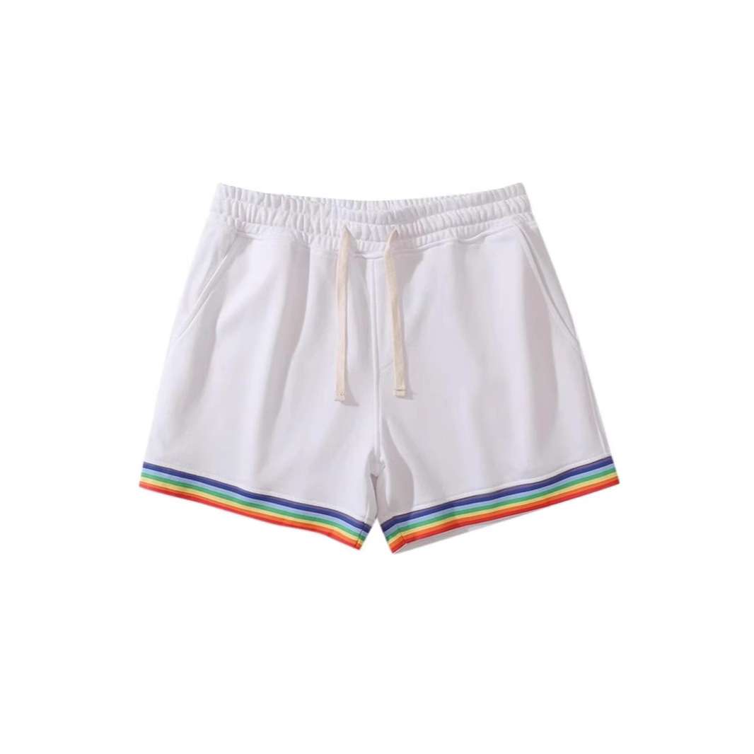 Mens Swim Shorts with Rainbow Trim - L, White image
