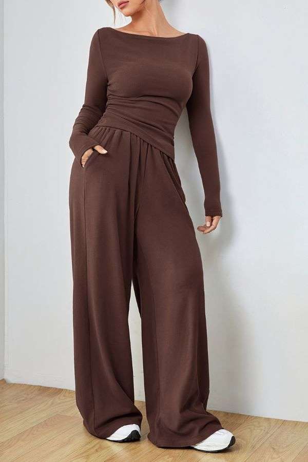 Casual Long-Sleeved T-Shirt Wide-Leg Pants Set image 1