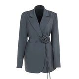 Latest Fashion Flower Detail Belt Blazer image 3