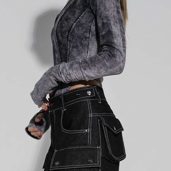 Futuristic Grey Zip-Up Bodysuit Top image 3