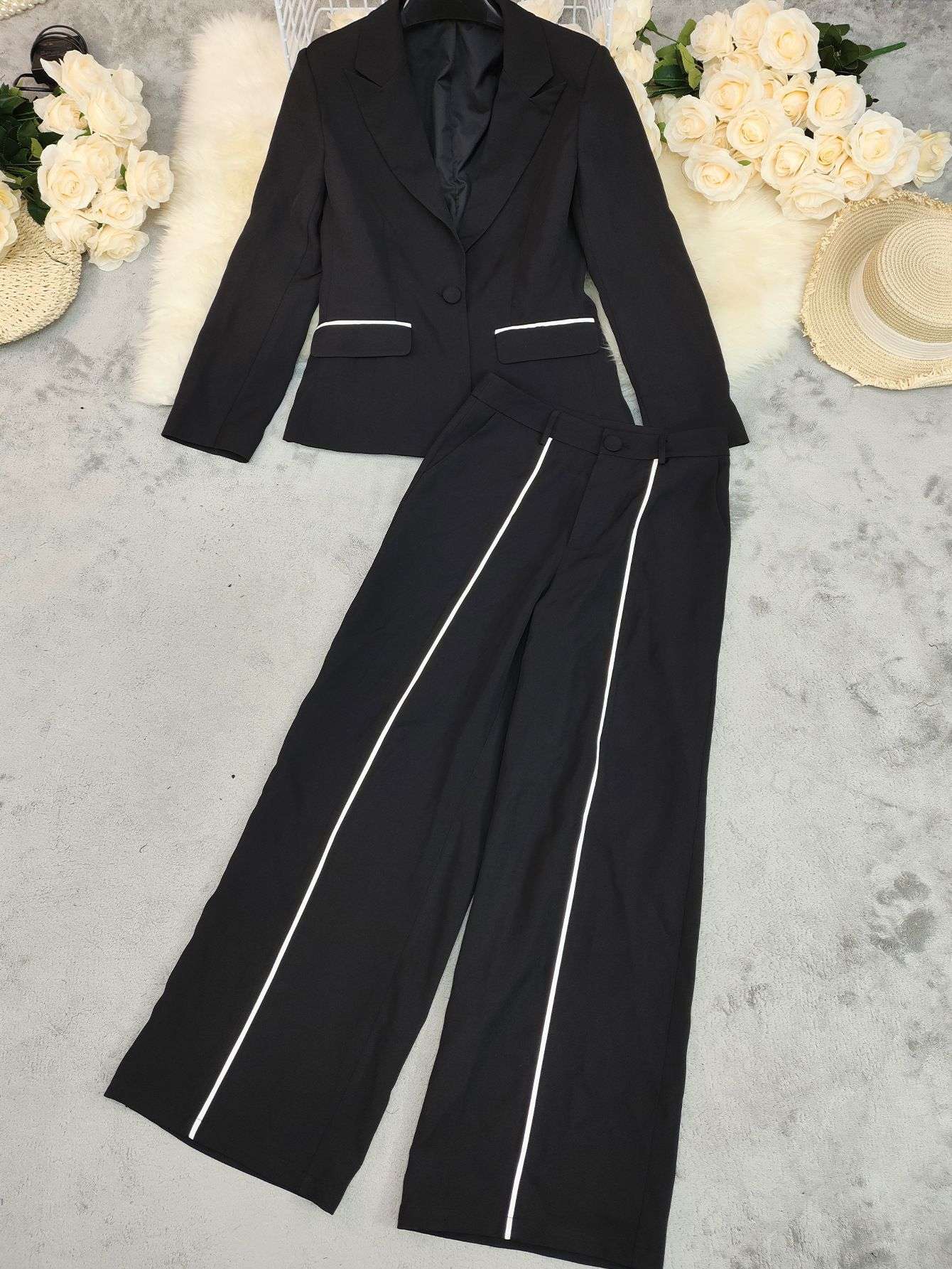 Chic Power Suit with White Piping Details image 3