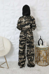 Casual Camo Cropped Sweatshirts and Cargo Pants Sets image 4