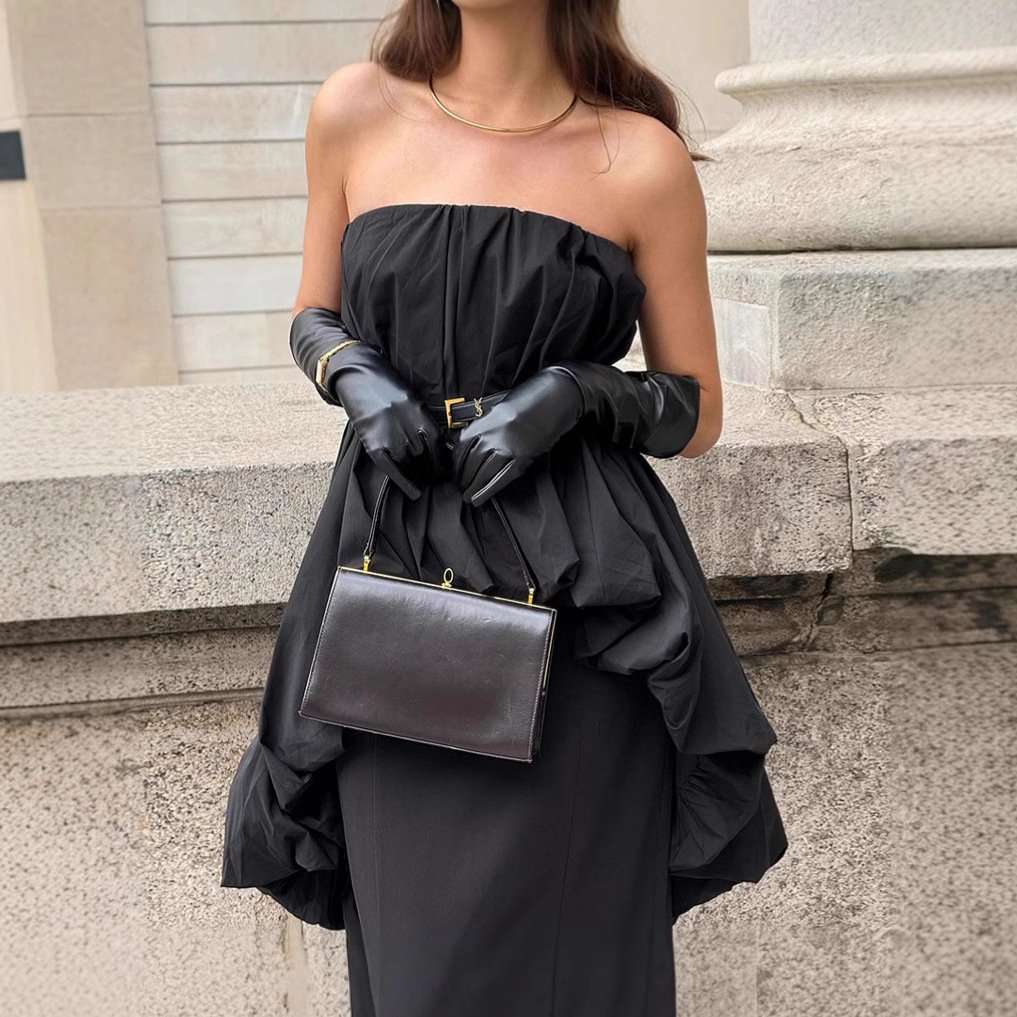 Strapless High-Low Ruffle Top - M, Black image