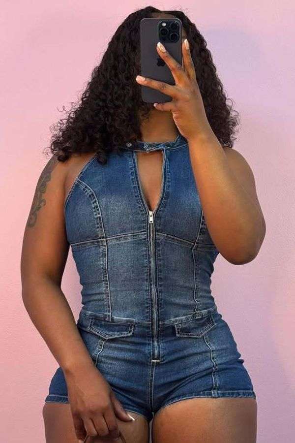 Sleeveless Jumpsuit with Front Zipper - L, Blue image