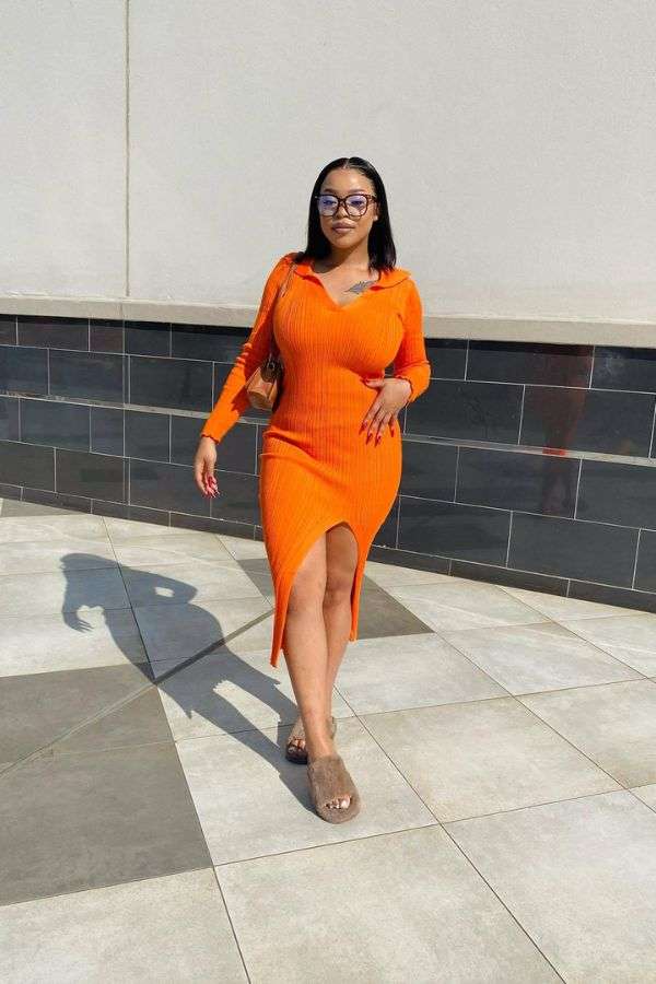 Collard Ribbed Midi Knit Pullover Sweater Dress image 0