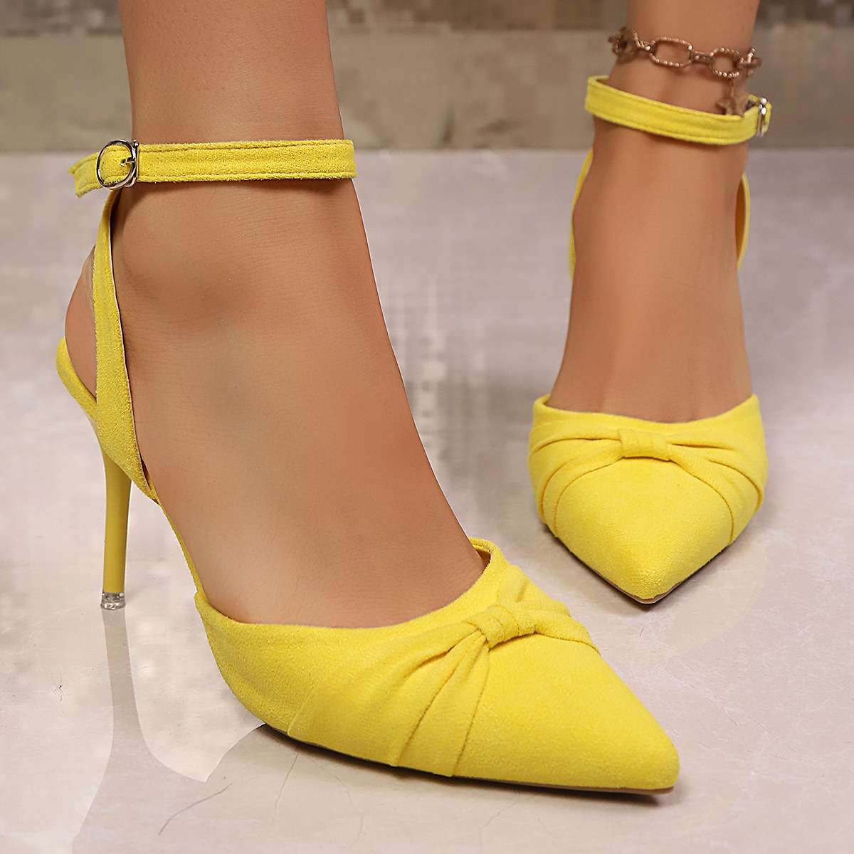 Pointed Toe High Heel Shoes with Ankle Strap