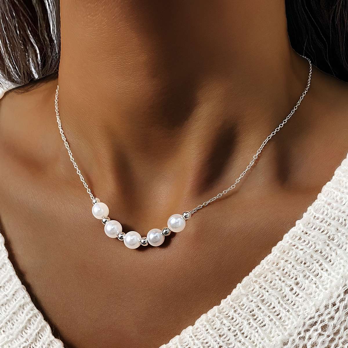Pearl and Silver Bead Necklace image 0