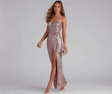 Long Sequined Backless High Slit Straight Dress image 3