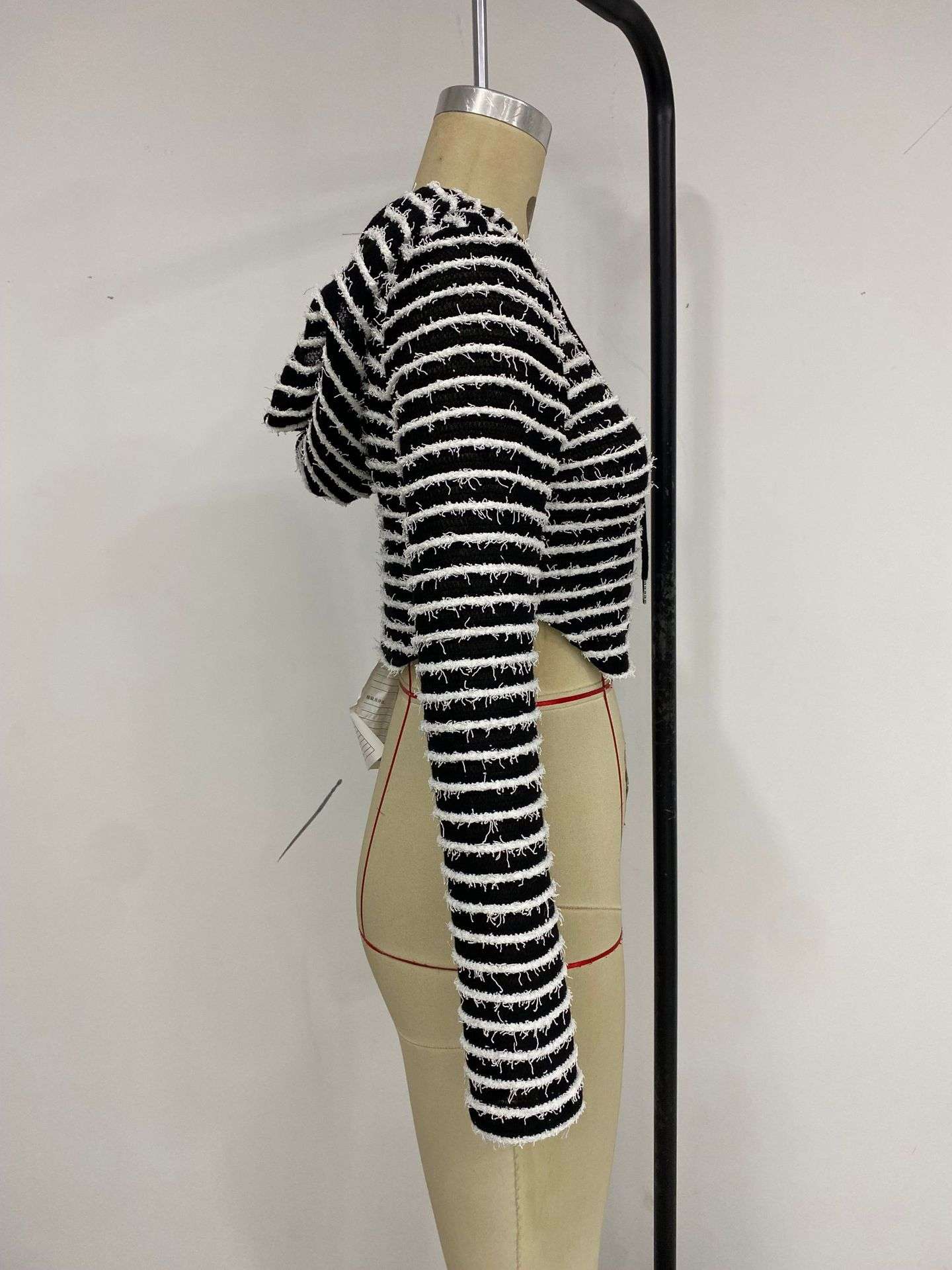 Striped Print Zip Up Drawstring Hooded Crop Jacket image 2