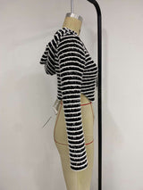 Striped Print Zip Up Drawstring Hooded Crop Jacket image 2