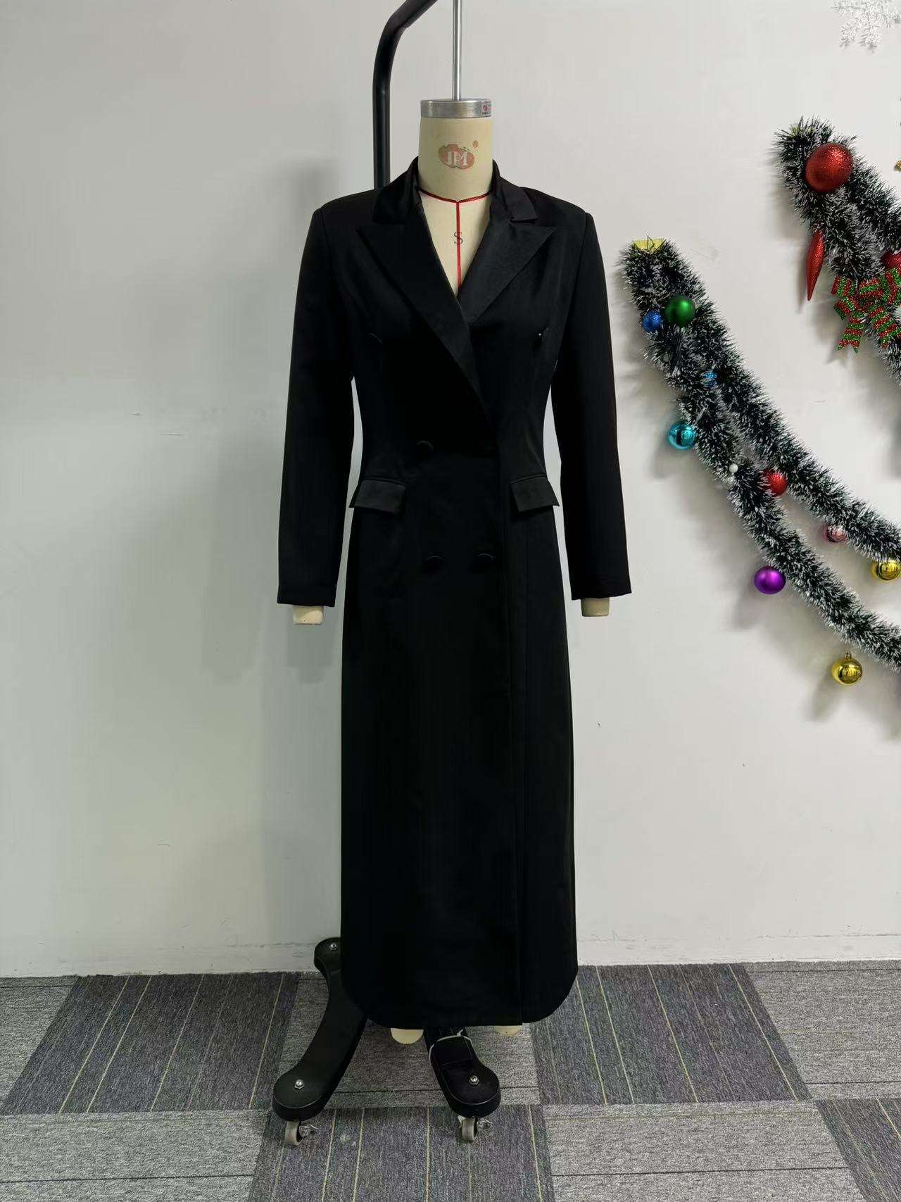 Elegant Black Double-Breasted Long Coat image 3