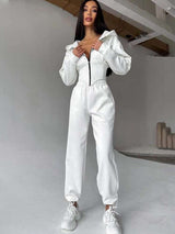 Fleece Tracksuit with Zip-Front Hoodie - S, White image