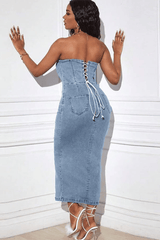Sculpted Strapless Denim Dress image 2