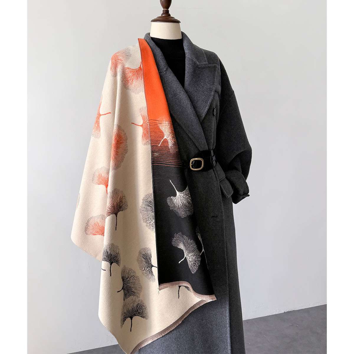 Print Shawl Wrap Poncho Warm Scarf - Free Size, Multi Black image